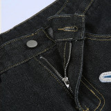 EVE Contrast Color Print Straight Jeans GMWF-8888