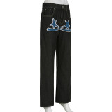 EVE Contrast Color Print Straight Jeans GMWF-8888
