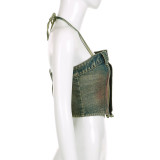 EVE Washed Zipper Wrap Chest Denim Vest GMWF-AL8889
