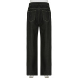 EVE Contrast Color Print Straight Jeans GMWF-8888