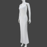 EVE Mesh Patcwork V Neck See Through Maxi Dress GNZD-51488DHD