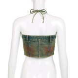 EVE Washed Zipper Wrap Chest Denim Vest GMWF-AL8889