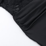 EVE Lace Hollow Out Patchwork Halterneck Mini Dress FL-XY24624DGO