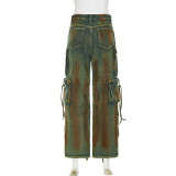 EVE Vintage Colorful Multi-Pocket Loose Jeans GMWF-AL6999