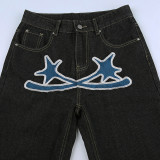 EVE Contrast Color Print Straight Jeans GMWF-8888