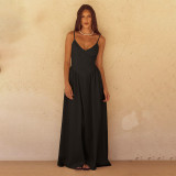 EVE Deep V Neck Backless Maxi Dress FL-YJ24667PFO