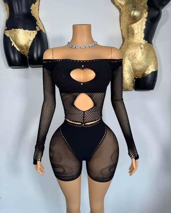 EVE Pre Order: About 7 work days shipping Hollow Out Off Shoulder Short Suit YUEM-2025502