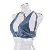 EVE Wash Sexy Vest Back Button Denim Top GNZD-51071THD