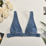 EVE Wash Sexy Vest Back Button Denim Top GNZD-51071THD