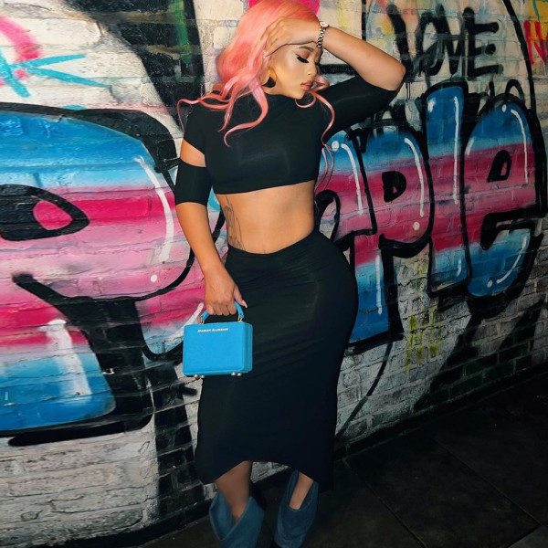 EVE Solid Color Crop Tops And Long Skirt 2 Piece Set GNZD-9209SD