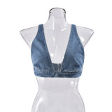 EVE Wash Sexy Vest Back Button Denim Top GNZD-51071THD