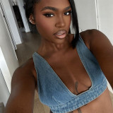 EVE Wash Sexy Vest Back Button Denim Top GNZD-51071THD