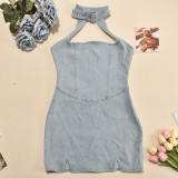 EVE Sexy Solid Color Halterneck Mini Dress GNZD-51177DHD