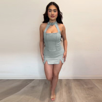 EVE Sexy Solid Color Halterneck Mini Dress GNZD-51177DHD
