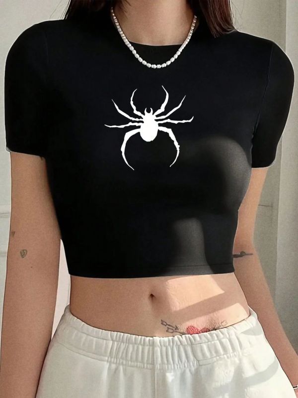 EVE Spider Print Slim Short T-Shirt GYIQ-ZB111737B