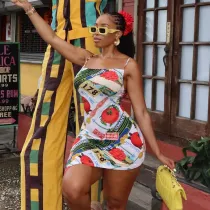 EVE Sexy Print Sling Backless Irregular Dress GNZD-41427DHG