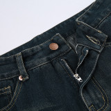 EVE Washed Colorblocked A-Line Denim Half-Body Skirt GMWF-AL9626