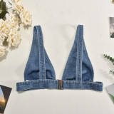 EVE Wash Sexy Vest Back Button Denim Top GNZD-51071THD