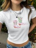 EVE Short Sleeve Print Short T Shirt GYIQ-ZW111354B
