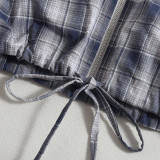 EVE Plaid Print Tie Up Zipper Hooded Short Coats GNZD-51417THD