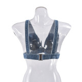 EVE Wash Sexy Vest Back Button Denim Top GNZD-51071THD