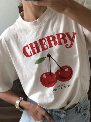 EVE Cherry Print Round Neck Short Sleeve T-Shirt GYIQ-ZW113756C ZB113691C