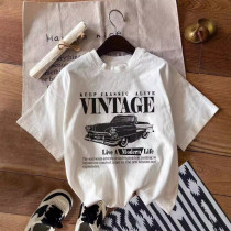EVE Car Printed Loose Pullover Short Sleeve T-Shirt GYIQ-ZW113336C