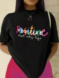 EVE Solid Letter Print Short Sleeve T Shirt GYIQ-CSZ004 CSZ005