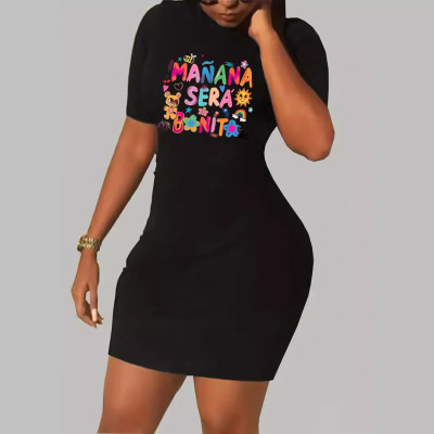 EVE Plus Size Fashion Print Short Sleeve Mini Dress HMYI-69340