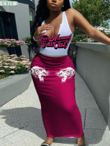 EVE Letter Print Sleeveless Vest Long Skirt Suit HMYI-69770