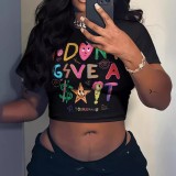 EVE Letter Print Short Sleeve Short T Shirt HMYI-08973