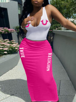 EVE Plus Size Sleeveless Print Tank Tops Long Skirt 2 Piece Set HMYI-28972