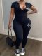 EVE Plus Size Solid Color Print U Neck Jumpsuit HMYI-71482