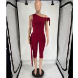 EVE Slash Shoulder Tie Up Solid Two Piece Suit FOSF-8802