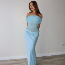 EVE One Shoudler Pleated Solid Color Maxi Dress GPBY-17166