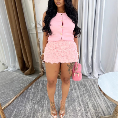 EVE Solid Color Rose Floral Sexy Half Body Skirt GDYF-6803