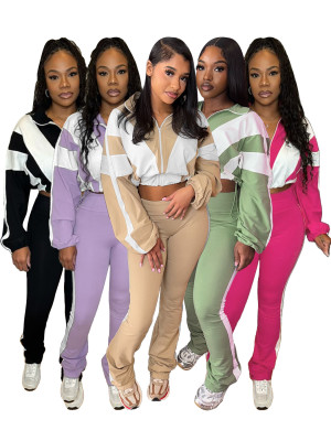 EVE Comtrast Color Patchwork Sport Two PIece Pants Set  CH-25015