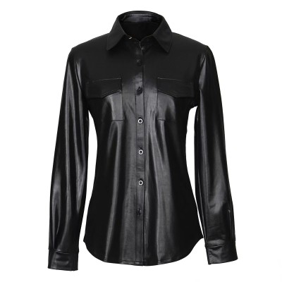 EVE PU Leather Long Sleeve Shirt Jacket Coat GPBY-811