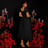 EVE Plus Size Short Sleeve Pleated Solid Maxi Dress NNWF-8072