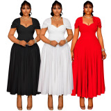 EVE Plus Size Short Sleeve Pleated Solid Maxi Dress NNWF-8072