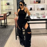 EVE Solid Color Multi Zipper Drawstring Loose Fit Athletic Pants MXBF-K24PT422