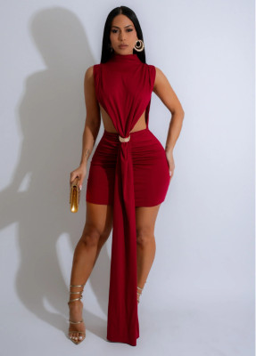 EVE Solid Color Split Sleeveless Mini Dress GCNF-0231