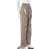 EVE Solid Color Multi Zipper Drawstring Loose Fit Athletic Pants MXBF-K24PT422
