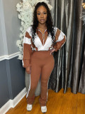 EVE Comtrast Color Patchwork Sport Two PIece Pants Set  CH-25015