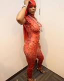 EVE Rose Print Short Sleeve Backless Jumpsuit GBGF-5059