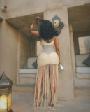 EVE Sexy Mesh Pleated Tassel Sling Maxi Dress GLYK-LX0110