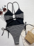 EVE Stripe Contrast Color Hollow Out One Piece Swimsuit CSYZ-TM29RX