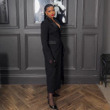 EVE Plus Size Lapel Solid Color Long Blazer Dress NY-10988