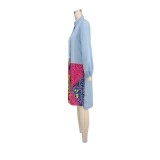 EVE Color Block Lantern Long Sleeve Maxi Dress XHXF-971