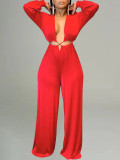 EVE Solid Color Long Sleeve Jumpsuit OLYF-6173